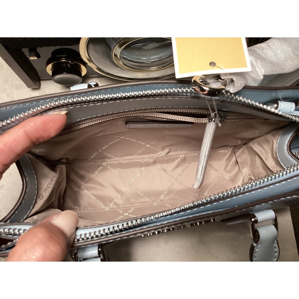 Michael Kors‎ Sheila Satchel Vista Blue Reptile Embossed Vegan Leather Small - Picture 5 of 10